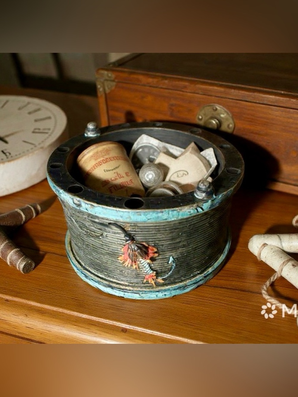 Vintage Fly Fishing Reel Trinket Box / Desk Caddy / Accessory Lodge Life